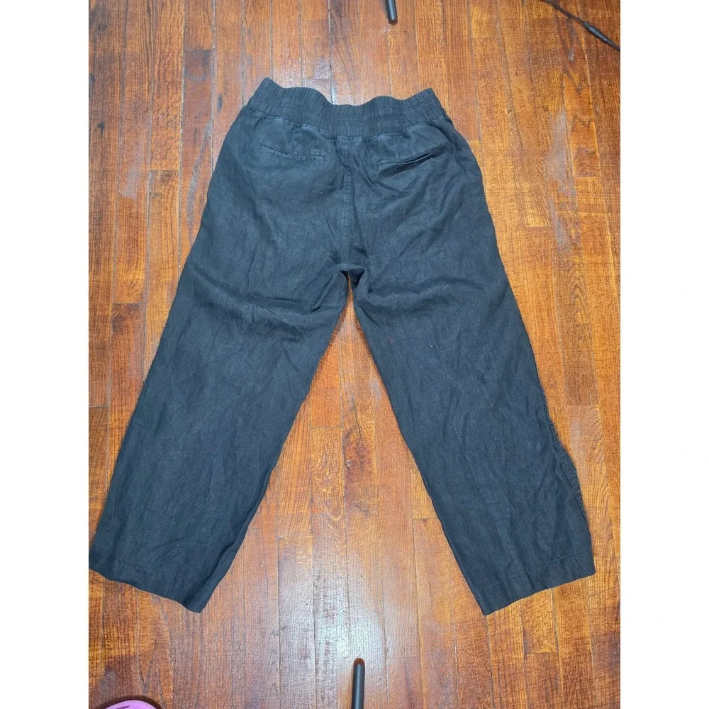Quince Linen Black Lightweight Resort Boho Cottage Wide Leg Pants sz M